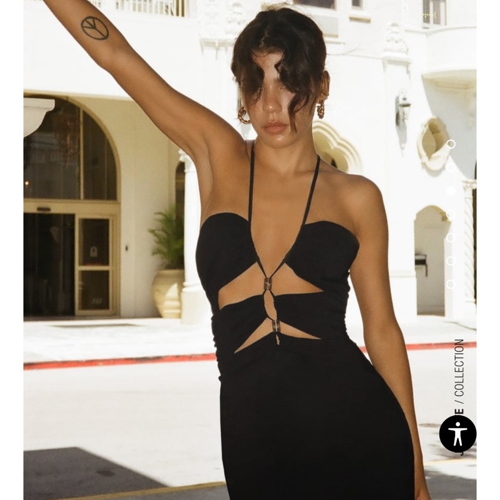 Zara Cut Out Black Dress Strappy Bead Halter
